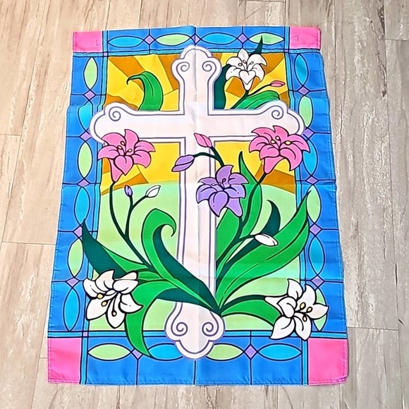 Lot of Two Holiday Flags Christmas Joseph Mary and Jesus Easter Cross Floral - Picture 5 of 8